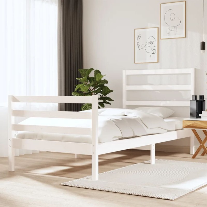 Estrutura de cama pequena solteiro 75x190cm pinho maciço branco-Camas e estruturas de camas-Home Retail