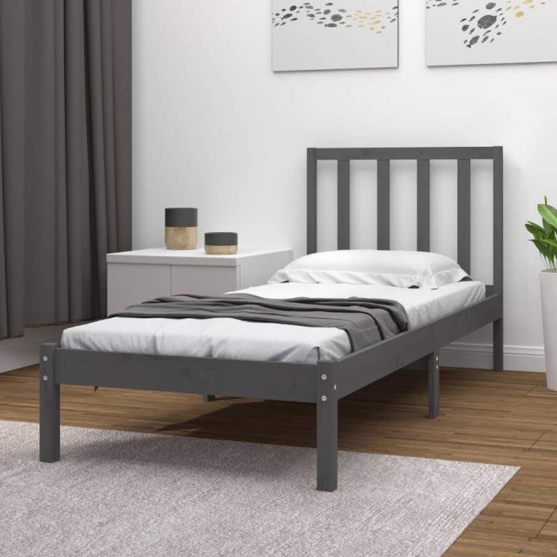 Estrutura de cama 90x200 cm pinho maciço cinzento-Camas e estruturas de camas-Home Retail