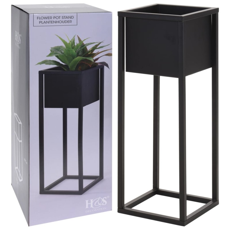 H&S Collection Floreira com suporte de metal 60 cm preto-Vasos e floreiras-Home Retail