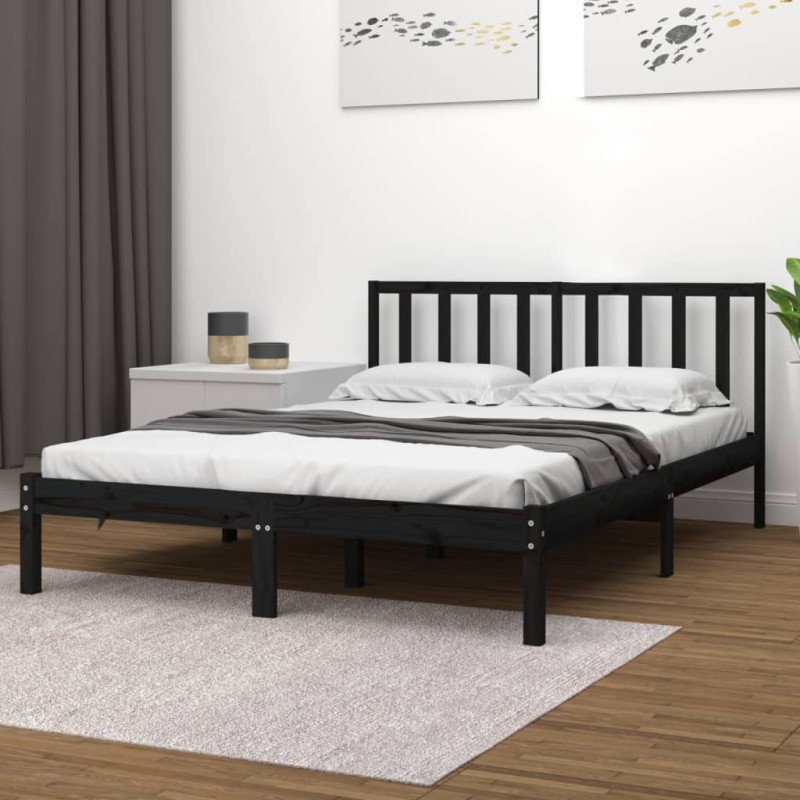 Estrutura cama casal pequena 4FT 120x190 cm pinho maciço preto-Camas e estruturas de camas-Home Retail