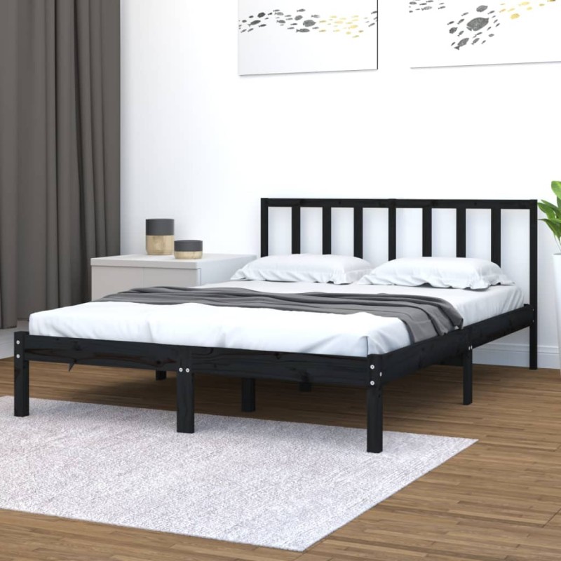 Estrutura de cama 160x200 cm pinho maciço preto-Camas e estruturas de camas-Home Retail