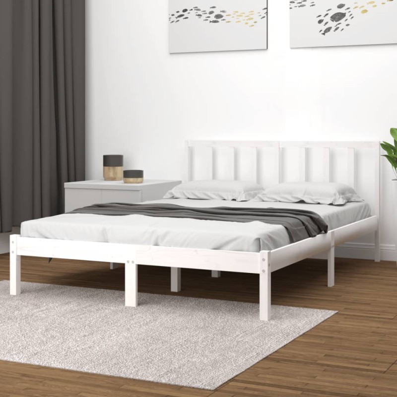 Estrutura de cama 140x200 cm madeira de pinho maciça branco-Camas e estruturas de camas-Home Retail