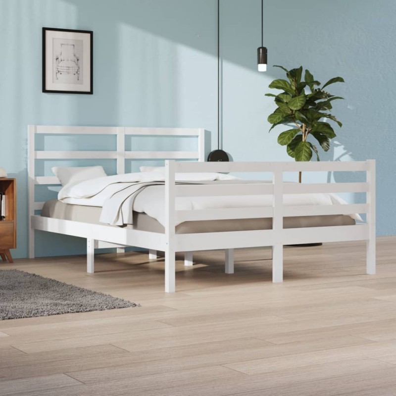 Estrutura de cama 140x200 cm madeira de pinho maciça branco-Camas e estruturas de camas-Home Retail