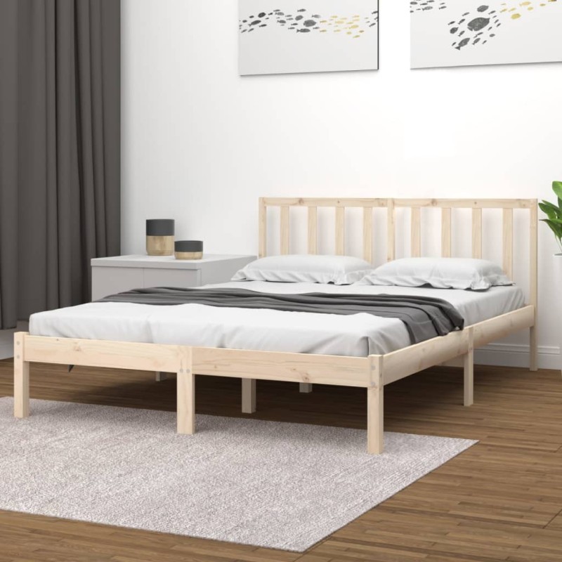 Estrutura de cama 140x190 cm pinho maciço-Camas e estruturas de camas-Home Retail