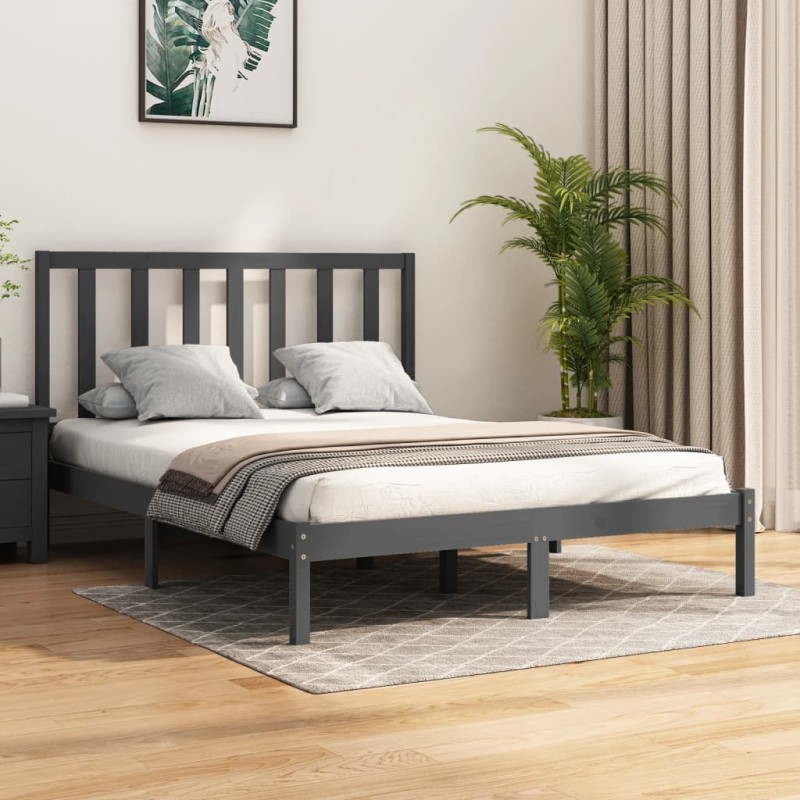 Estrutura de cama casal 135x190 cm pinho maciço cinza-Camas e estruturas de camas-Home Retail