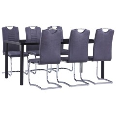 7 pcs conjunto de jantar camurça artificial cinzento