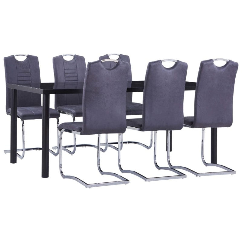 7 pcs conjunto de jantar camurça artificial cinzento-Conjuntos de móveis para cozinha e sala de jantar-Home Retail