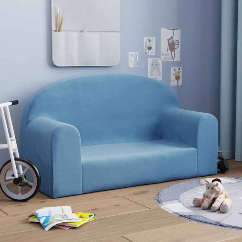 Sofá infantil de 2 lugares pelúcia azul-Móveis para bebés e crianças-Home Retail