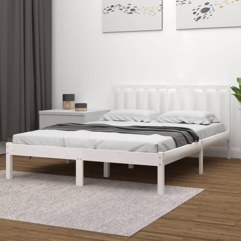 Estrutura de cama Super King 180x200 cm pinho maciço branco-Camas e estruturas de camas-Home Retail