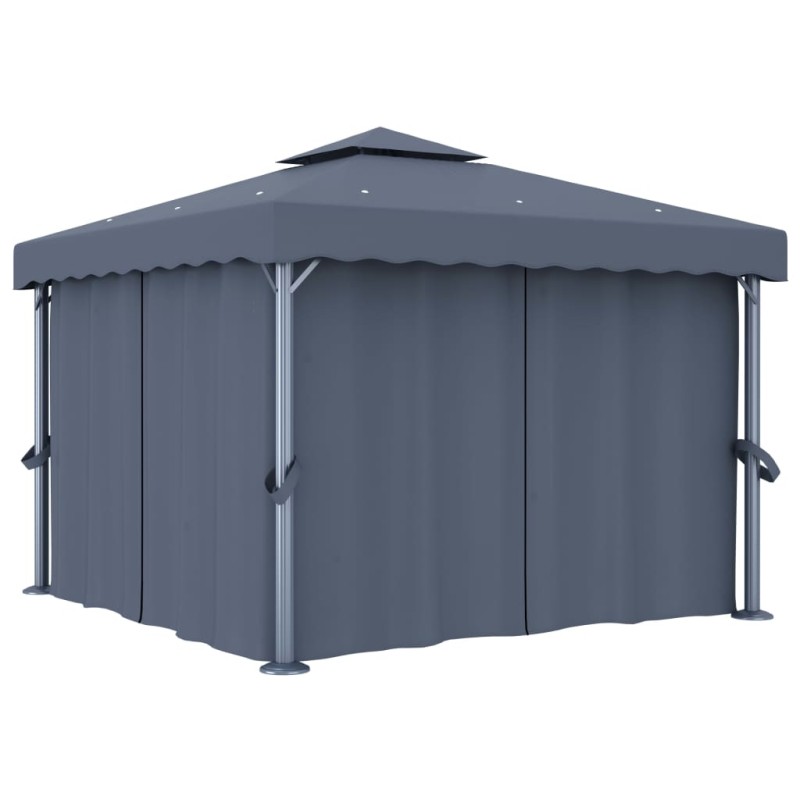 Gazebo com cortina 3x3 m alumínio antracite-Toldos e gazebos-Home Retail