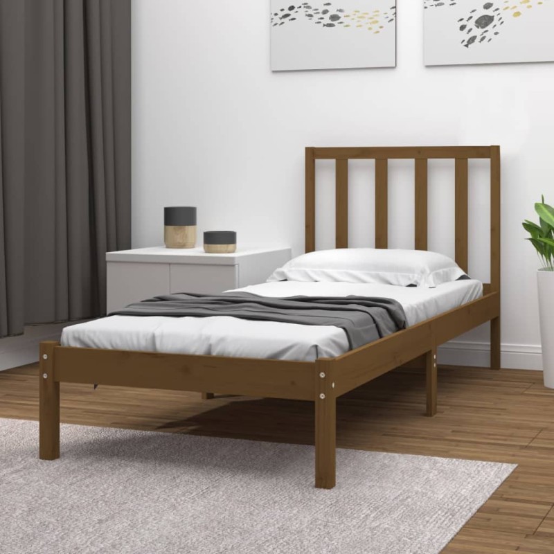 Estrutura de cama 100x200 cm madeira pinho maciço castanho mel-Camas e estruturas de camas-Home Retail