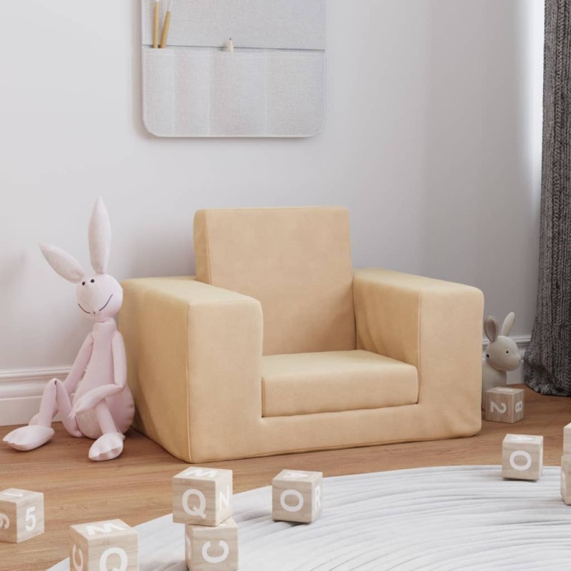 Sofá-cama infantil pelúcia macia cor creme-Móveis para bebés e crianças-Home Retail