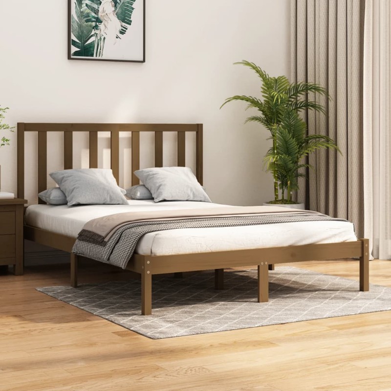 Estrutura cama 5FT King 150x200 cm pinho maciço castanho-mel-Camas e estruturas de camas-Home Retail