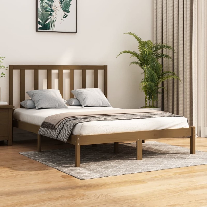 Estrutura de cama 140x200 cm pinho maciço castanho-mel-Camas e estruturas de camas-Home Retail