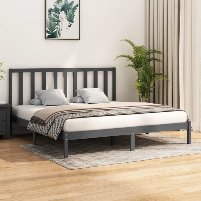 Estrutura de cama super king 180x200 cm pinho maciço cinza-Camas e estruturas de camas-Home Retail