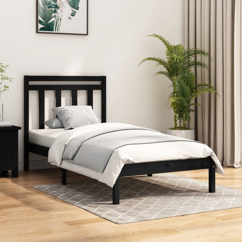 Estrutura de cama 100x200 cm madeira maciça preto-Camas e estruturas de camas-Home Retail