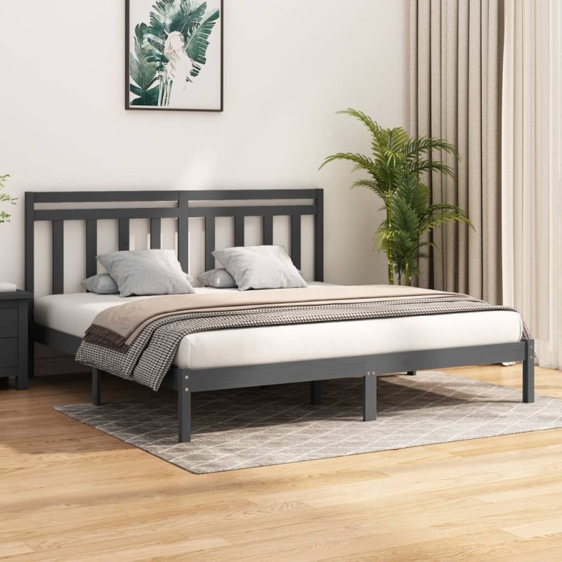 Estrutura de cama super king 180x200 cm madeira maciça cinza-Camas e estruturas de camas-Home Retail