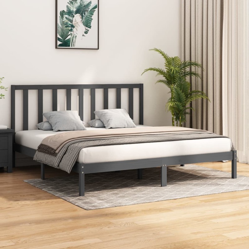 Estrutura de cama 200x200 cm pinho maciço cinzento-Camas e estruturas de camas-Home Retail