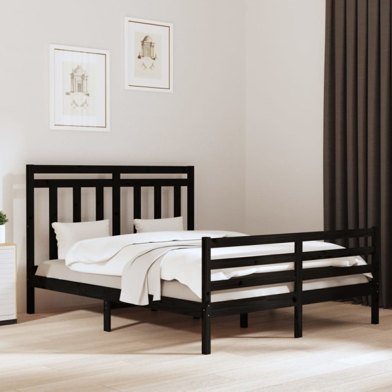 Estrutura de cama 160x200 cm pinho maciço preto-Camas e estruturas de camas-Home Retail