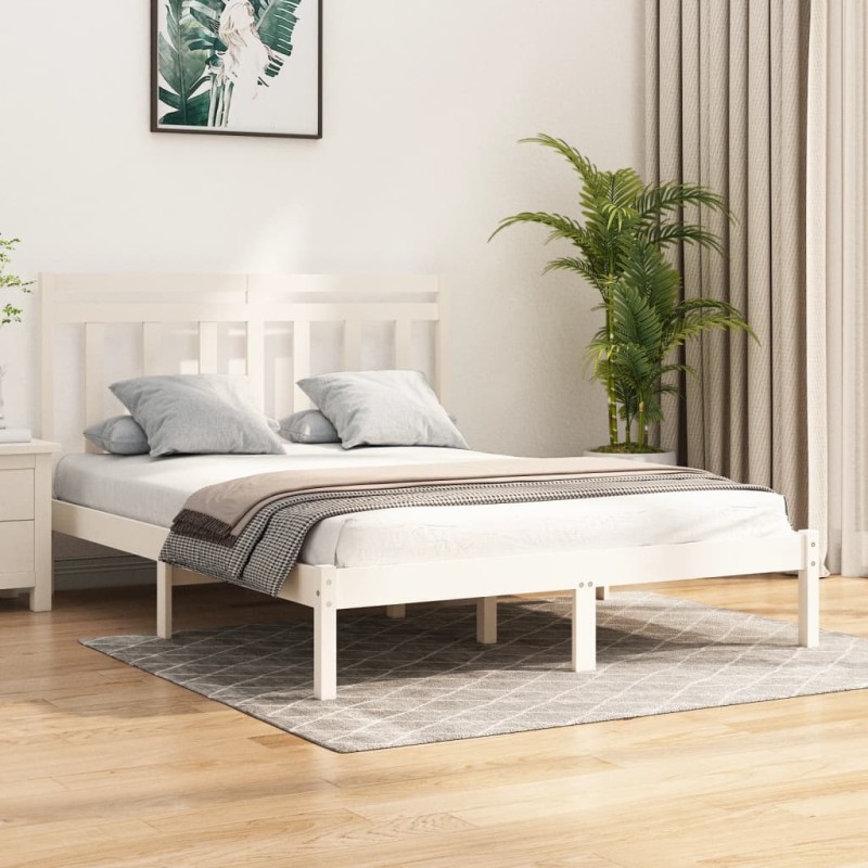 Estrutura de cama 140x190 cm madeira maciça branco-Camas e estruturas de camas-Home Retail