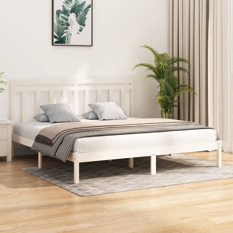 Estrutura de cama 200x200 cm madeira maciça branco-Camas e estruturas de camas-Home Retail