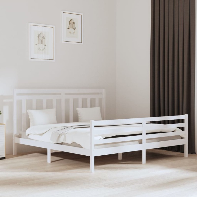 Estrutura de cama 200x200 cm madeira maciça branco-Camas e estruturas de camas-Home Retail