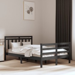 Estrutura de cama casal 135x190 cm madeira maciça cinzento