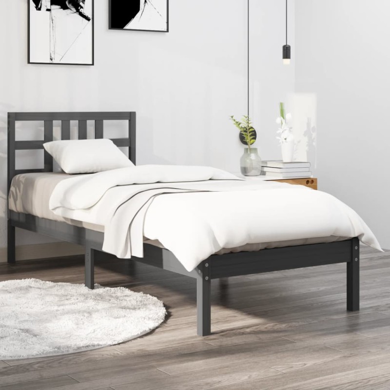 Estrutura de cama solteiro 90x190 cm madeira maciça preto-Camas e estruturas de camas-Home Retail