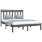 Estrutura de cama casal 135x190 cm madeira maciça cinzento