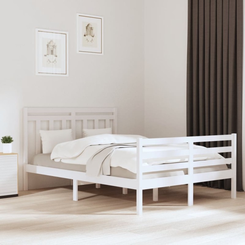 Estrutura cama pequena casal 120x190 cm pinho maciço branco-Camas e estruturas de camas-Home Retail