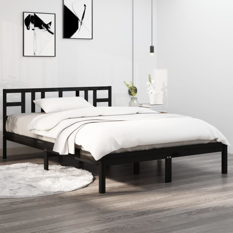 Estrutura de cama super king 180x200 cm madeira maciça preto-Camas e estruturas de camas-Home Retail