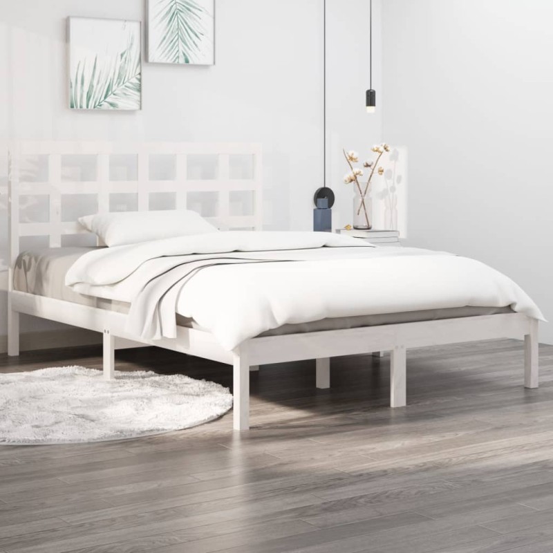 Estrutura de cama 140x190 cm madeira maciça branco-Camas e estruturas de camas-Home Retail