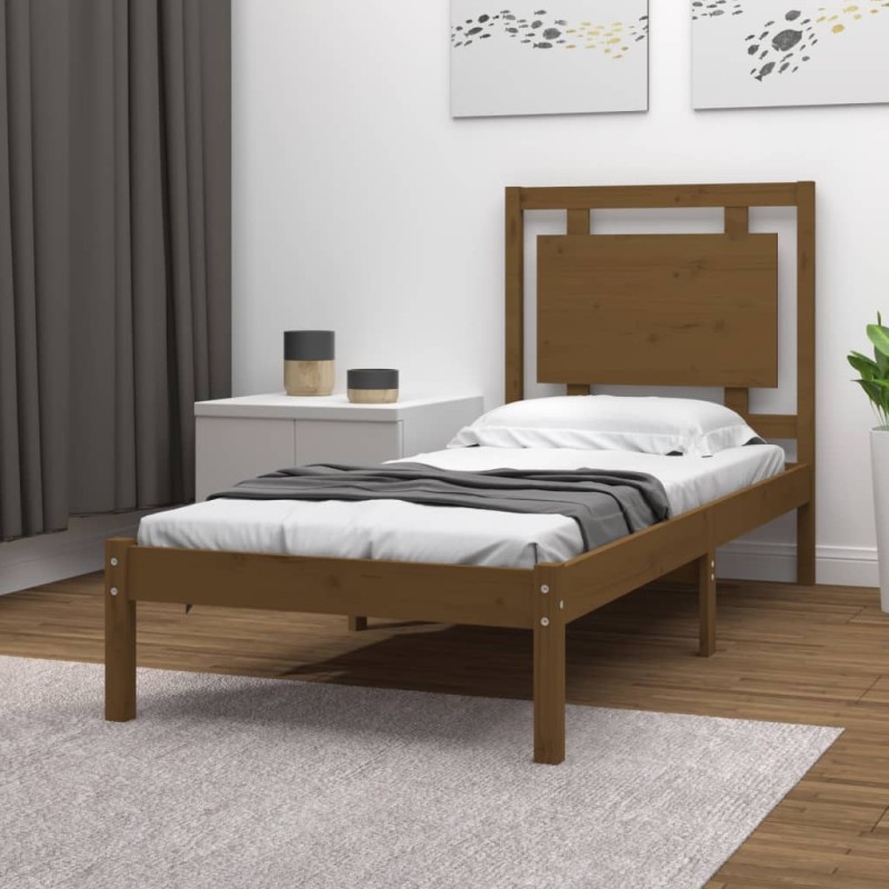 Estrutura de cama 100x200 cm madeira maciça castanho mel-Camas e estruturas de camas-Home Retail