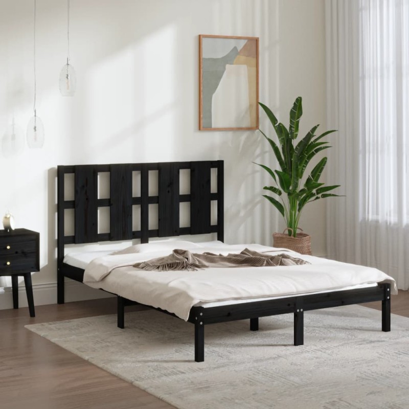 Estrutura de cama 140x200 cm madeira de pinho maciça preto-Camas e estruturas de camas-Home Retail