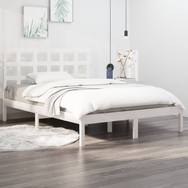 Estrutura de cama 200x200 cm madeira maciça branco-Camas e estruturas de camas-Home Retail