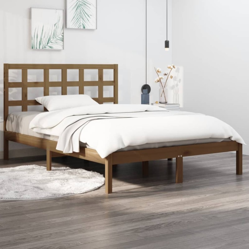 Estrutura de cama 200x200 cm madeira maciça castanho mel-Camas e estruturas de camas-Home Retail