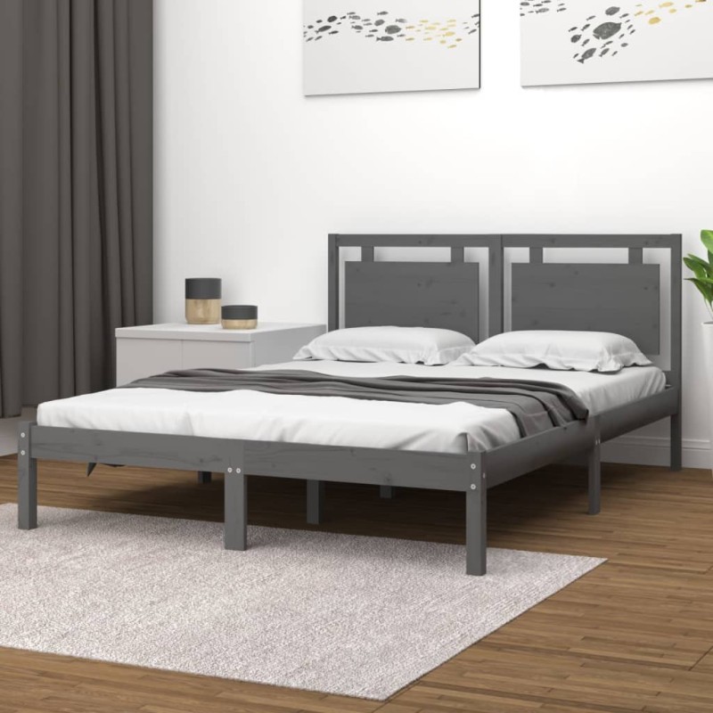 Estrutura de cama king 150x200 cm madeira maciça cinza-Camas e estruturas de camas-Home Retail