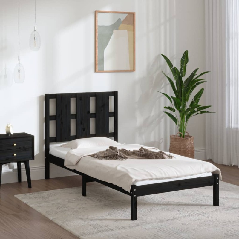 Estrutura de cama 100x200 cm pinho maciço preto-Camas e estruturas de camas-Home Retail