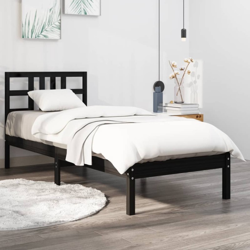 Estrutura cama pequena solteiro 75x190 cm madeira maciça preto-Camas e estruturas de camas-Home Retail