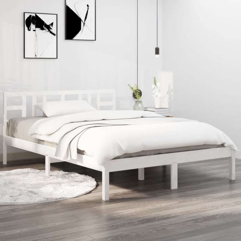 Estrutura de cama king 150x200 cm madeira maciça branco-Camas e estruturas de camas-Home Retail