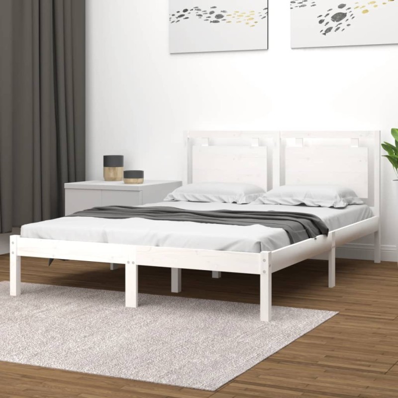 Estrutura de cama 200x200 cm madeira maciça branco-Camas e estruturas de camas-Home Retail