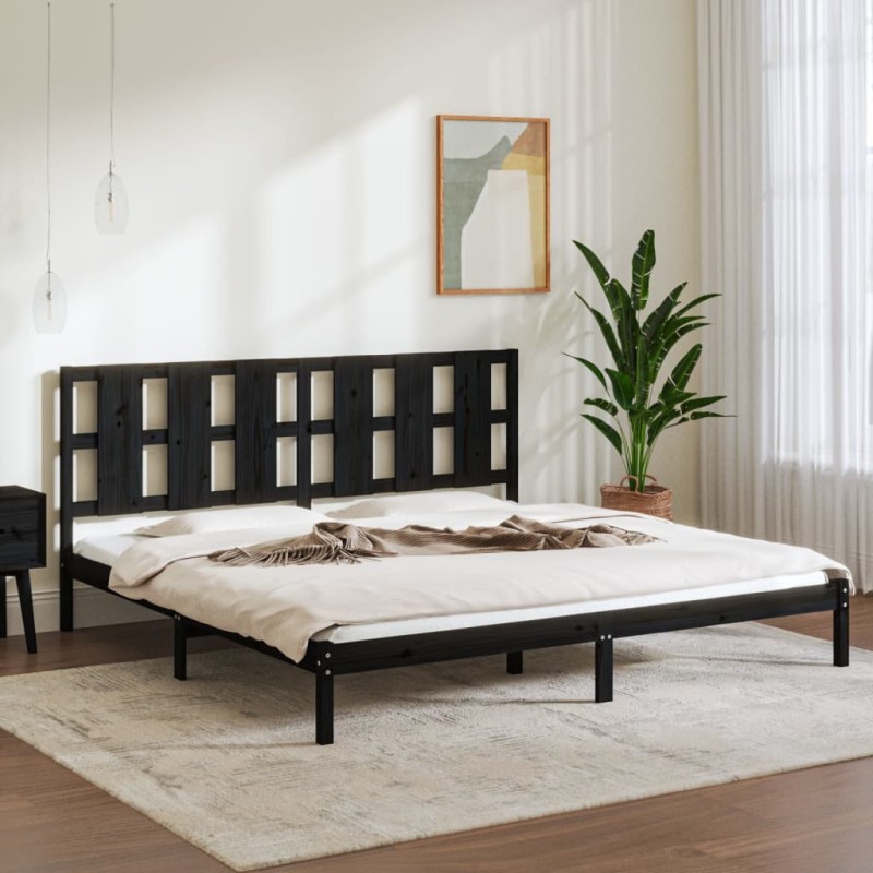 Estrutura de cama super king 180x200 cm madeira maciça preto-Camas e estruturas de camas-Home Retail