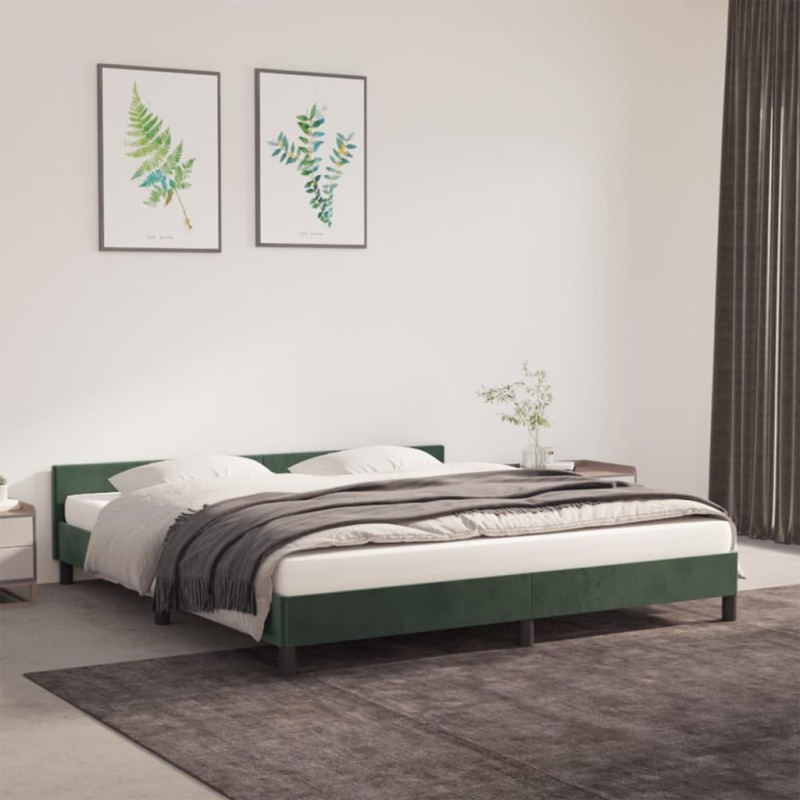 Estrutura de cama c/ cabeceira 180x200 cm veludo verde-escuro-Camas e estruturas de camas-Home Retail