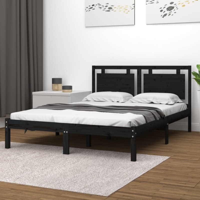 Estrutura cama pequena casal 120x190 cm pinho maciço preto-Camas e estruturas de camas-Home Retail