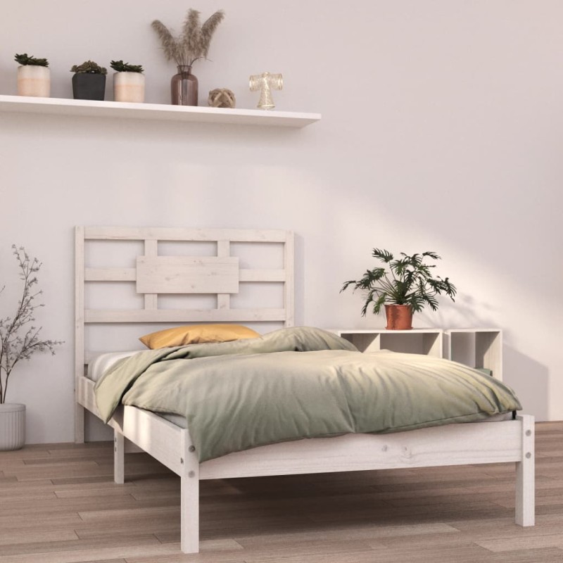 Estrutura de cama solteiro 90x190 cm madeira maciça branco-Camas e estruturas de camas-Home Retail