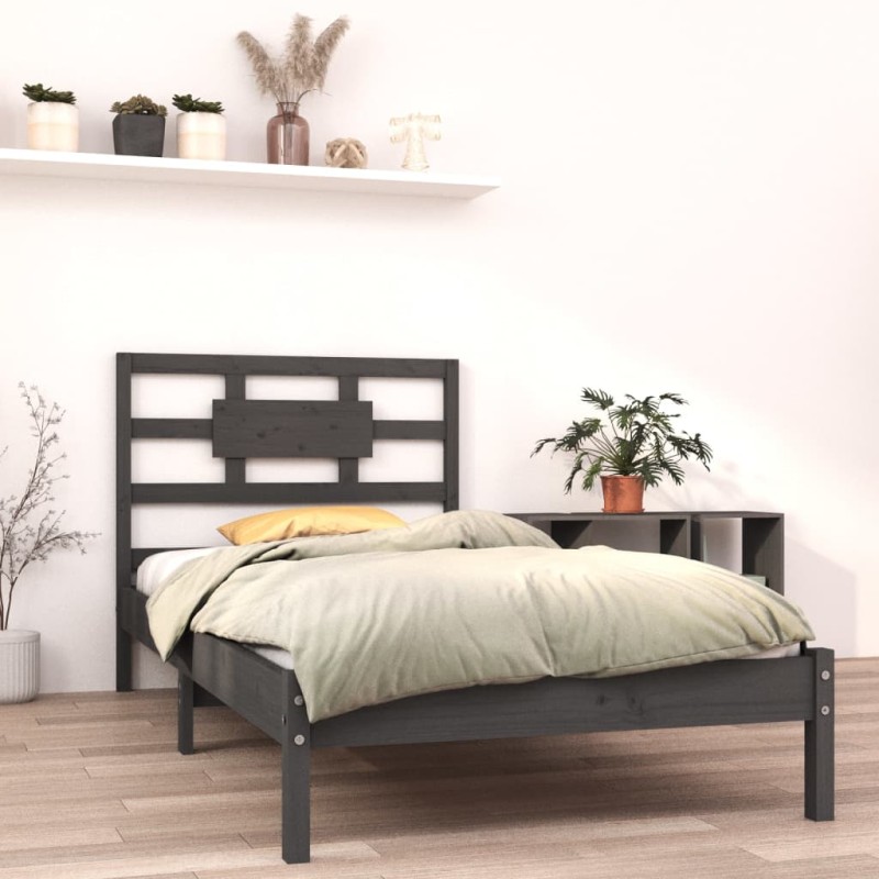 Estrutura cama solteiro 90x200 cm madeira maciça cinzento-Camas e estruturas de camas-Home Retail