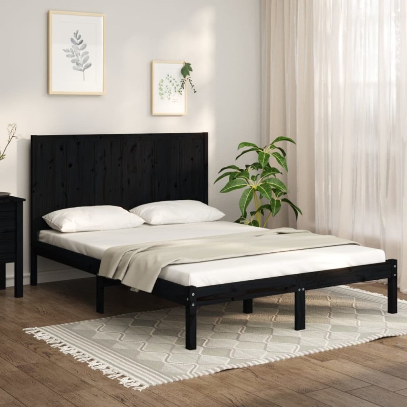 Estrutura de cama 120x200 cm madeira de pinho maciça preto-Camas e estruturas de camas-Home Retail