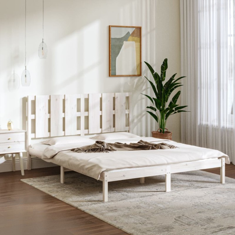 Estrutura de cama king 150x200 cm madeira maciça branco-Camas e estruturas de camas-Home Retail