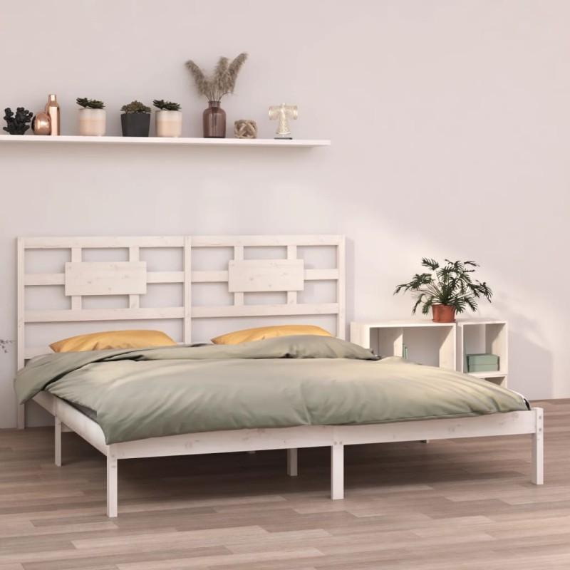 Estrutura de cama 200x200 cm madeira maciça branco-Camas e estruturas de camas-Home Retail