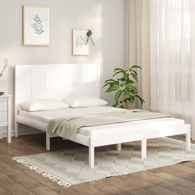 Estrutura de cama 160x200 cm madeira de pinho maciça branco-Camas e estruturas de camas-Home Retail